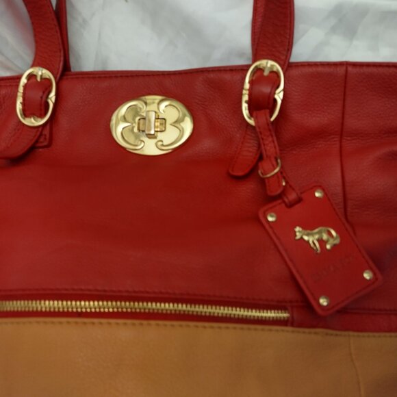 * Emma Fox Beautiful LEATHER Handbag LARGE Red Yellow Brown Huge Interior Gold - Picture 12 of 16